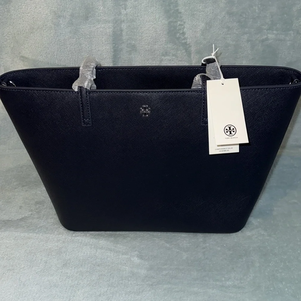 Tory Burch Elegant Tory Navy Small Tote